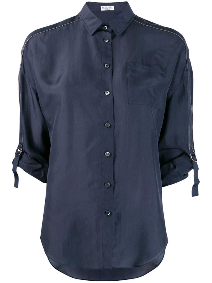 Brunello Cucinelli Tailored Buckle Sleeved Shirt - Blue