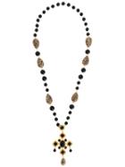 Dolce & Gabbana Long Beaded Cross Necklace, Women's, Black