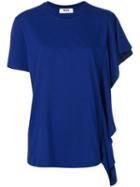 Msgm - Single Frilled Sleeve T-shirt - Women - Cotton - Xs, Blue, Cotton