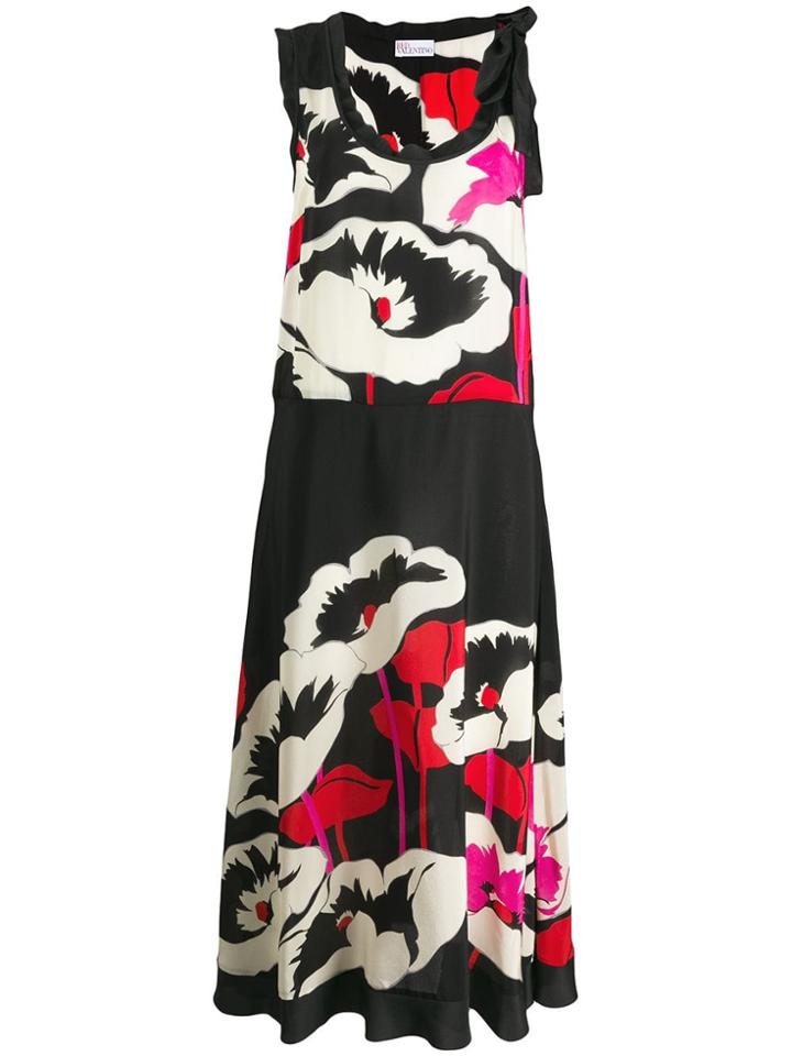 Red Valentino Floral Print Silk Dress - Black