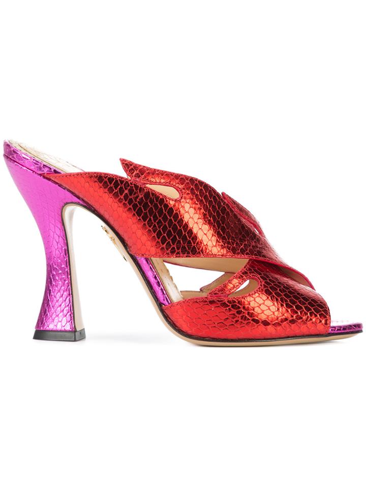 Charlotte Olympia Metallic Flame Mules - Red