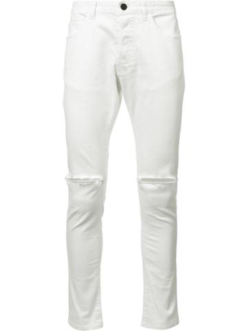 Daniel Patrick Ripped Knee Skinny Jeans, Men's, Size: 31, White, Cotton/spandex/elastane