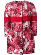 Moncler Gamme Rouge Flared Floral Jacquard Coat, Women's, Size: 1, Red, Polyester/silk