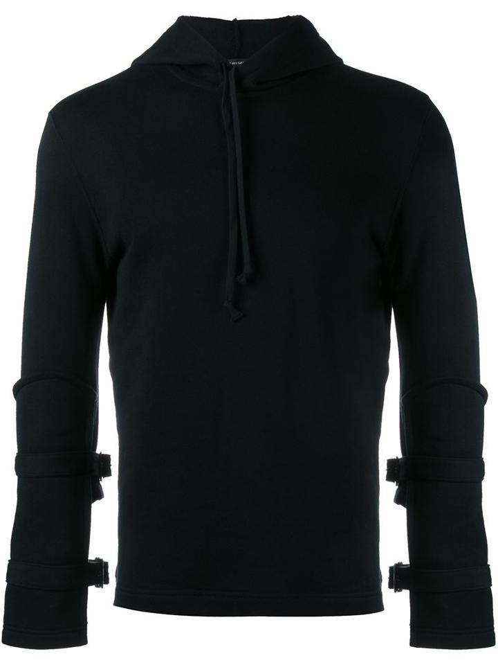 Comme Des Garçons Homme Plus Buckled Sleeve Hoodie, Men's, Size: Large, Black, Cotton