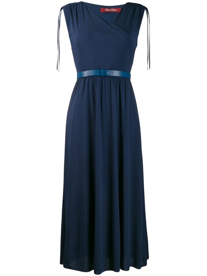 Max Mara Studio Ruched Shoulder Dress - Blue