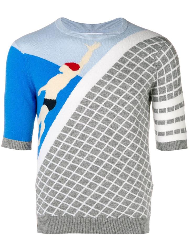 Thom Browne 4-bar Poolside Intarsia Cashmere Tee - Grey