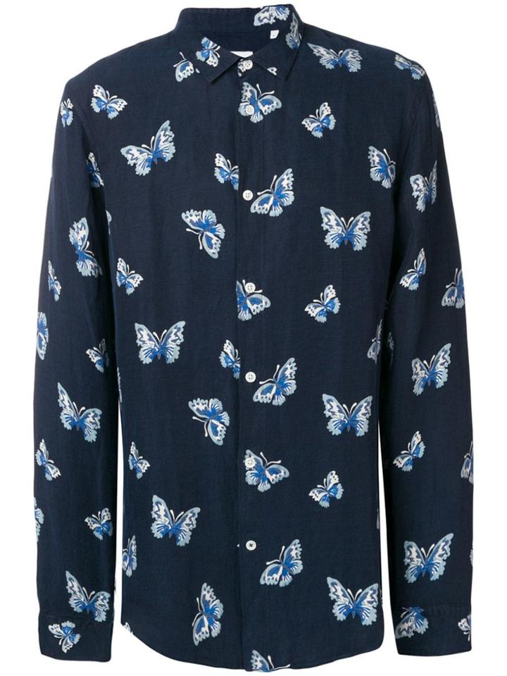 Nn07 Butterfly Print Shirt - Blue
