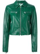 Dolce & Gabbana Cropped Leather Jacket, Women's, Size: 42, Green, Goat Skin/silk/spandex/elastane