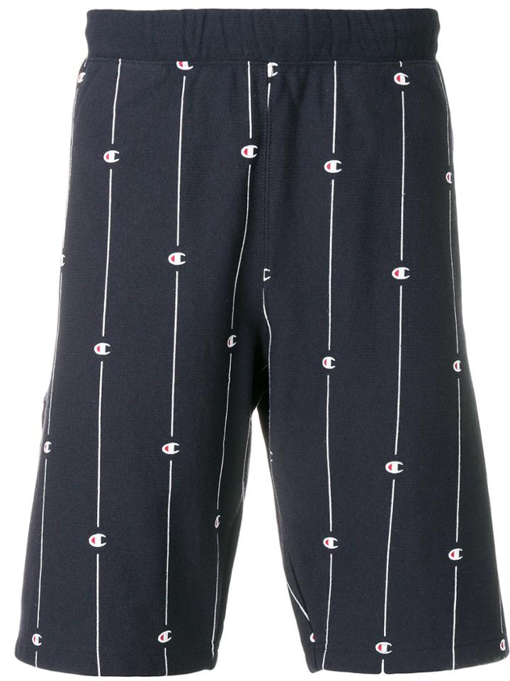 Champion Logo Stripe Track Shorts - Blue
