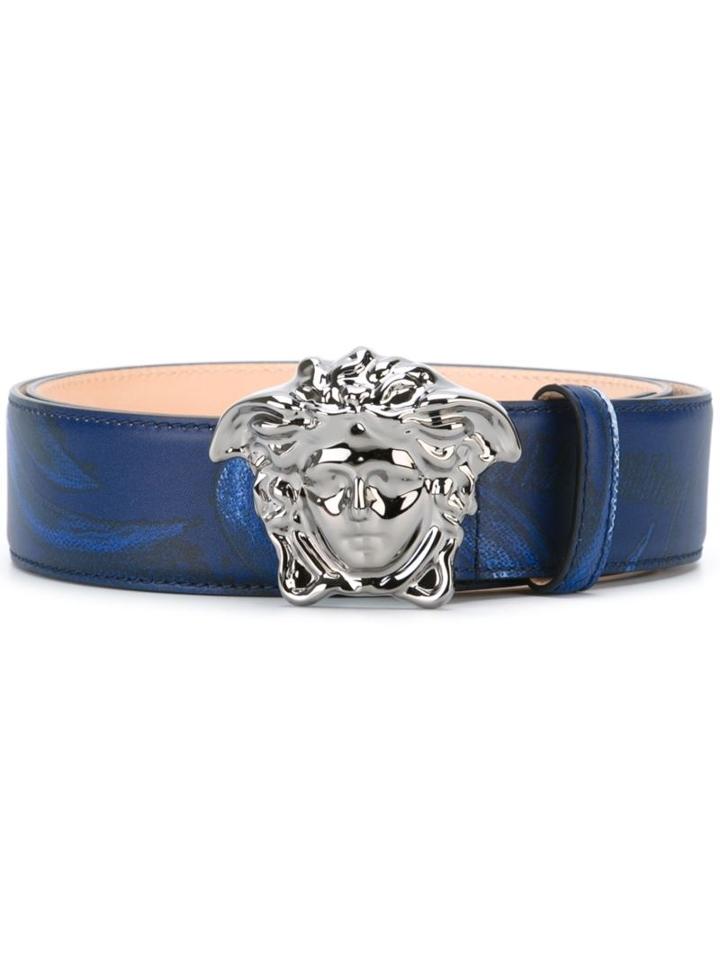 Versace Medusa Belt, Men's, Size: 100, Blue, Calf Leather