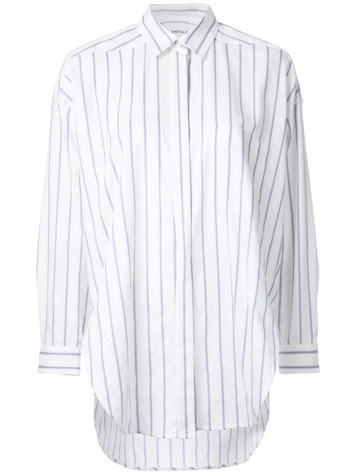 Enföld Concealed Fastening Striped Shirt, Women's, Size: 40, White, Cotton/linen/flax/polyurethane/nylon