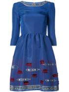Oscar De La Renta Metallic Embroidered Dress - Blue