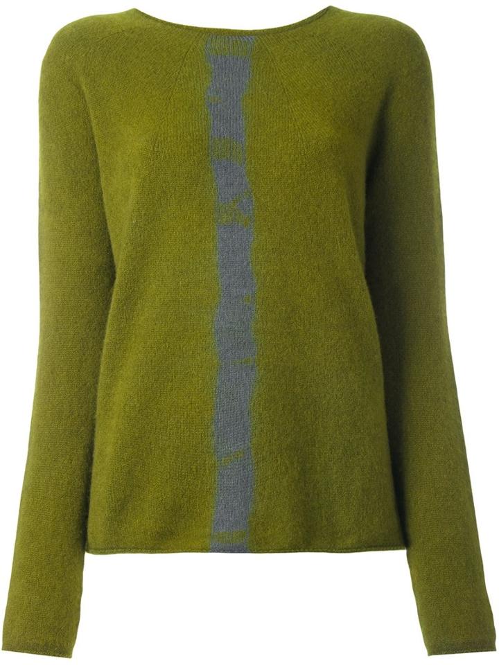 Suzusan Front Stripe Sweater, Women's, Size: Small, Green, Cashmere