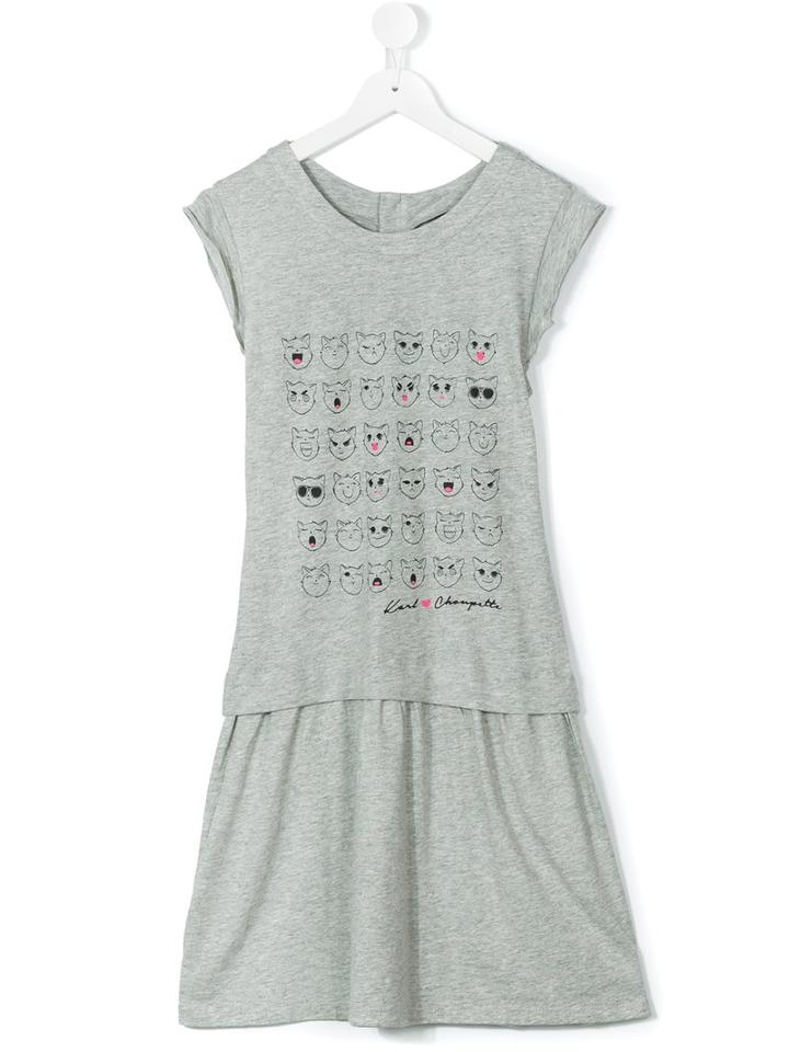 Karl Lagerfeld Kids - Cats Print Ruffled Dress - Kids - Cotton/modal - 16 Yrs, Grey