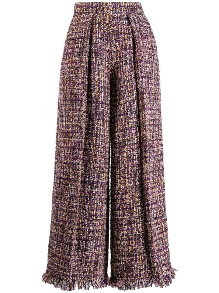 Talbot Runhof Iridescent Tweed Palazzo Pants - Purple