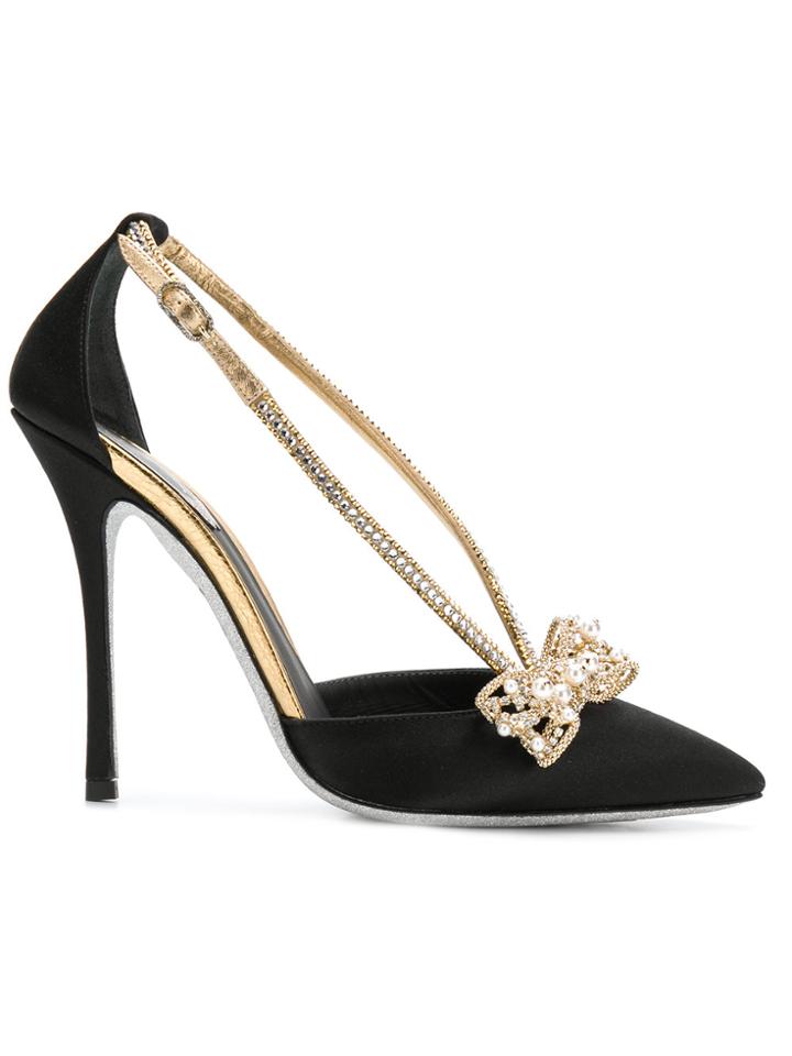 René Caovilla Bow Detail Satin Pumps - Black