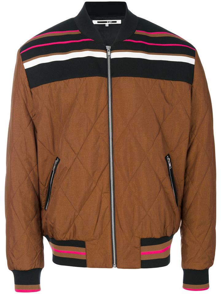 Mcq Alexander Mcqueen - Stripe Panel Bomber Jacket - Men - Polyamide/polyester - 52, Brown, Polyamide/polyester