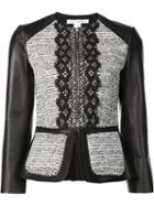 Oscar De La Renta Bouclé Panel Lambskin Jacket, Women's, Size: 2, Black, Lamb Skin