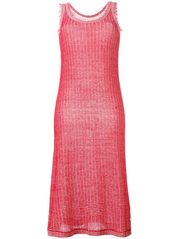 Maison Margiela Frayed Edge Knitted Dress, Women's, Size: Small, Red, Cotton/linen/flax