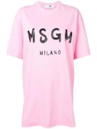Msgm Logo Print T-shirt Dress - Pink