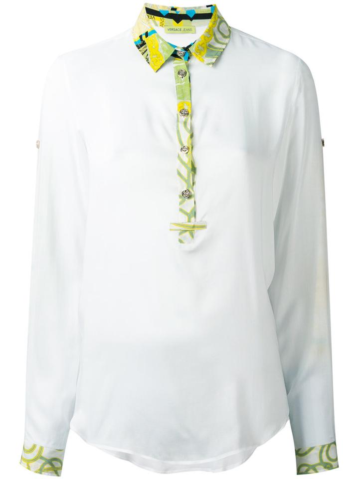 Versace Jeans - Printed Trim Blouse - Women - Silk/viscose - 44, White, Silk/viscose