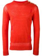 Balmain Embossed Striped Jumper, Men's, Size: Large, Yellow/orange, Linen/flax