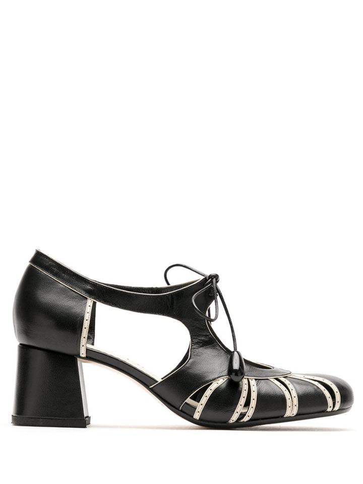 Sarah Chofakian Block Heel Leather Pumps - Black