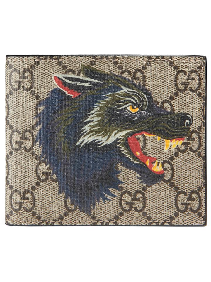 Gucci Wolf Print Gg Supreme Wallet - Nude & Neutrals