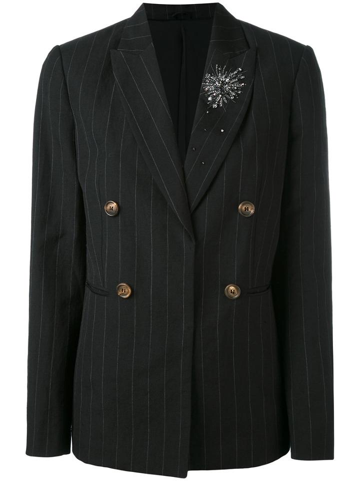 Pinstripe Double-breasted Blazer - Women - Virgin Wool/linen/flax - 42, Black, Virgin Wool/linen/flax, Brunello Cucinelli