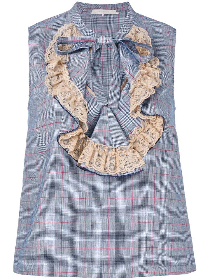 Ruffled Checked Top - Women - Linen/flax/polyester/viscose - 42, Blue, Linen/flax/polyester/viscose, L'autre Chose