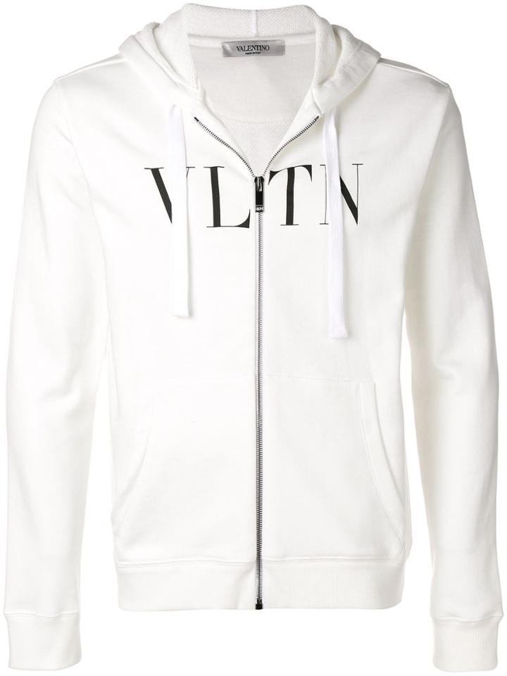 Valentino Vltn Zip Front Hoodie - White