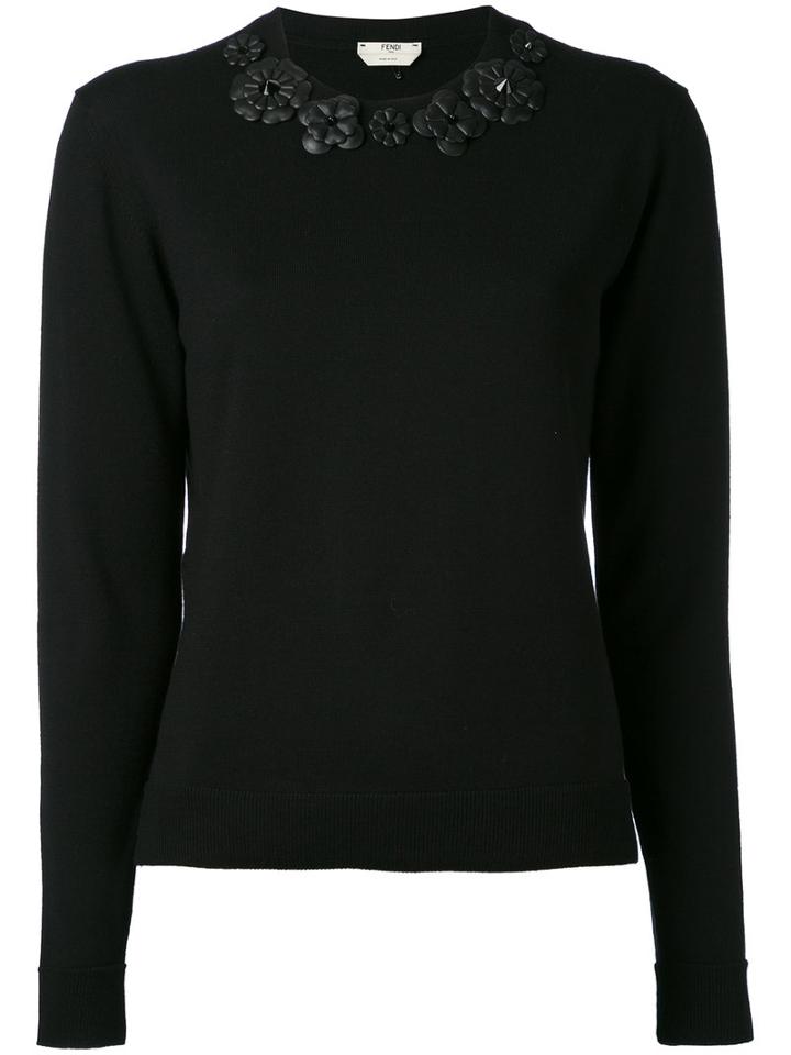 Fendi - Floral Neck Jumper - Women - Sheep Skin/shearling/plastic/wool - 44, Black, Sheep Skin/shearling/plastic/wool