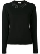 Fendi - Floral Neck Jumper - Women - Sheep Skin/shearling/plastic/wool - 44, Black, Sheep Skin/shearling/plastic/wool
