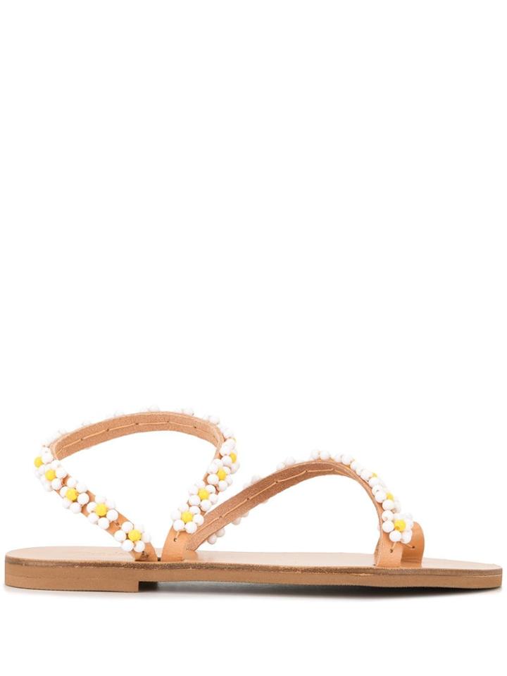 Elina Linardaki Daisy-embellished Sandals - Neutrals