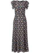Les Reveries Frilled Sleeve Floral Maxi Dress - Black