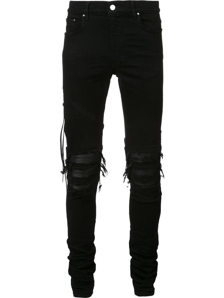 Amiri Ripped Slim-fit Jeans, Men's, Size: 34, Black, Tencel
