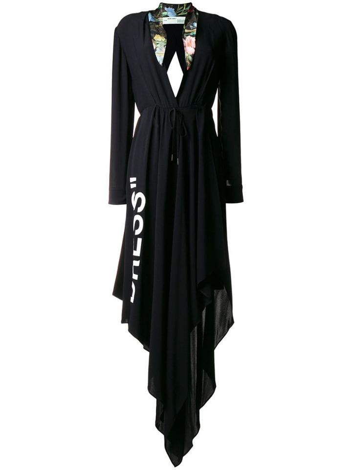 Off-white V-neck Asymmetric Dress - Black