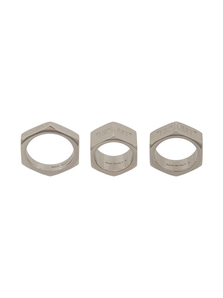 Off-white Hex Nut Set Of 3 Rings - Metallic