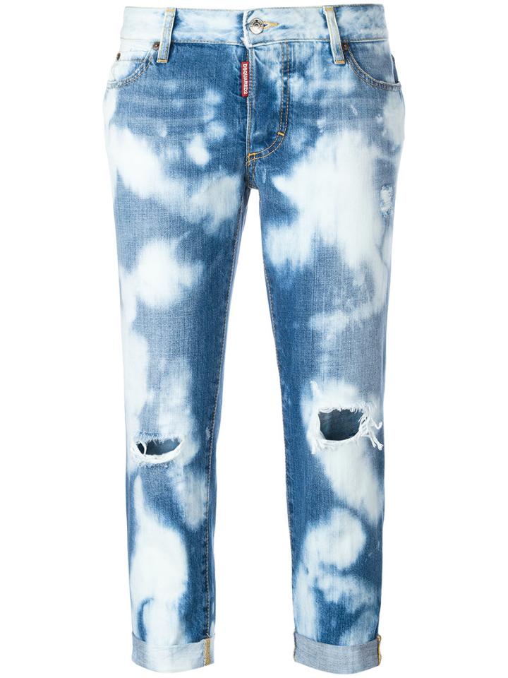 Dsquared2 Glam Head Bleached Pattern Jeans, Women's, Size: 42, Blue, Cotton