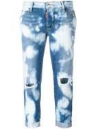 Dsquared2 Glam Head Bleached Pattern Jeans, Women's, Size: 42, Blue, Cotton