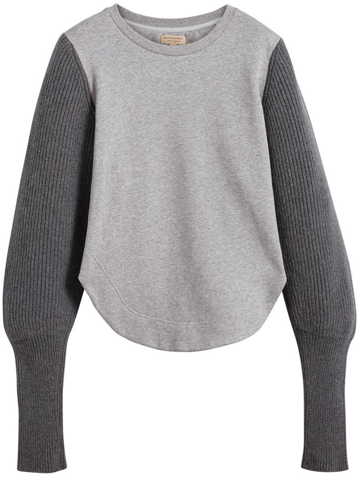 Burberry Rib Knit-sleeve Sweatshirt - Grey