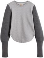 Burberry Rib Knit-sleeve Sweatshirt - Grey