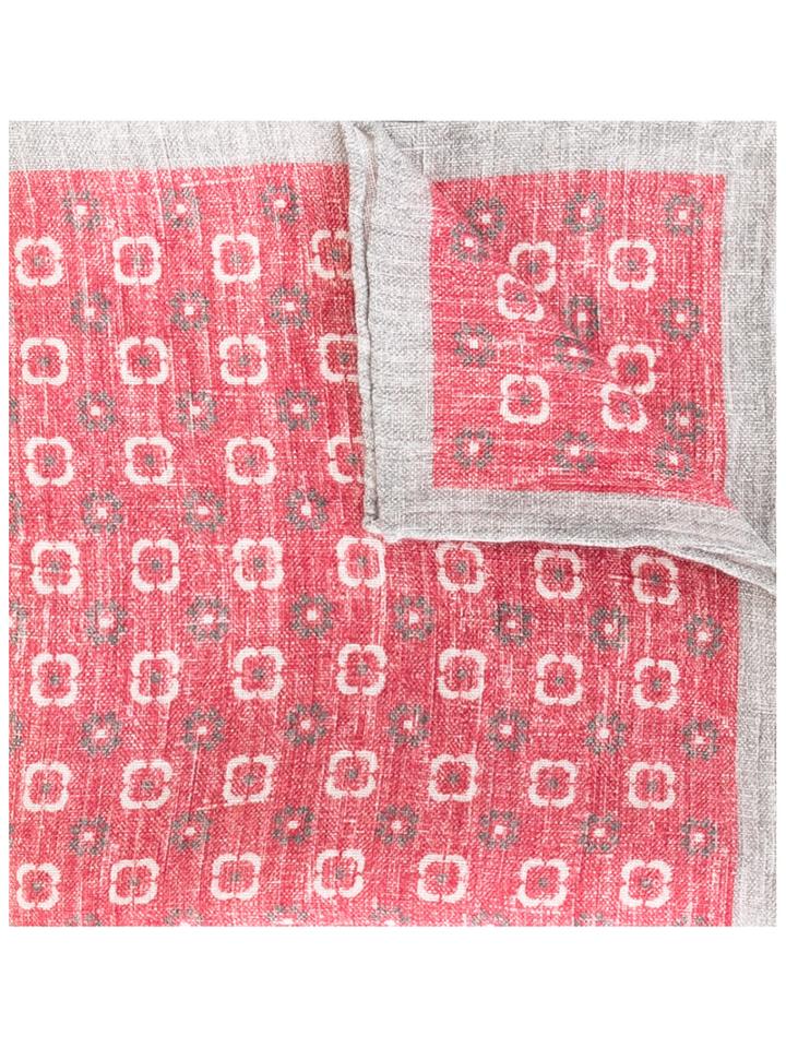 Eleventy Printed Linen Scarf, Men's, Red, Linen/flax