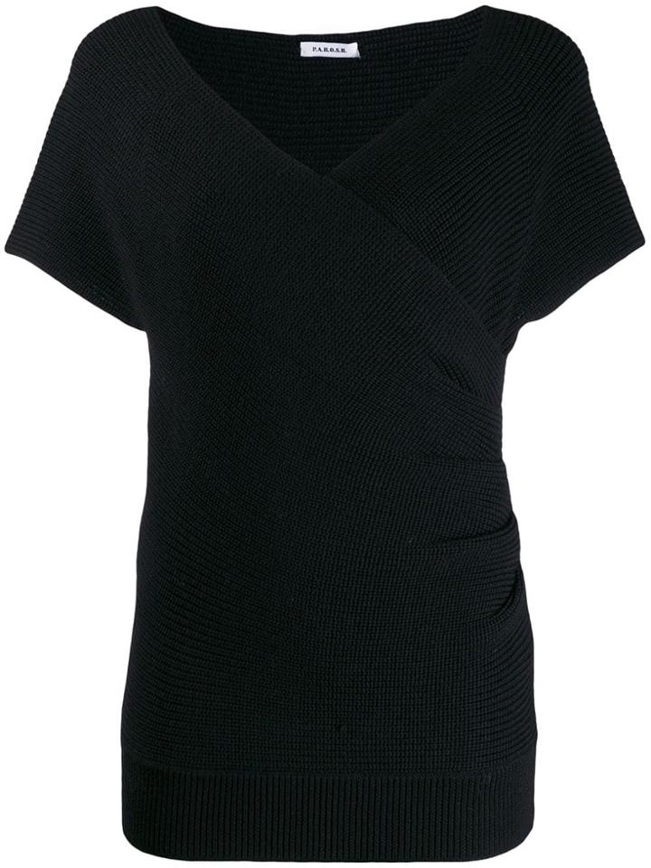 P.a.r.o.s.h. Wrap-style Knitted Top - Black