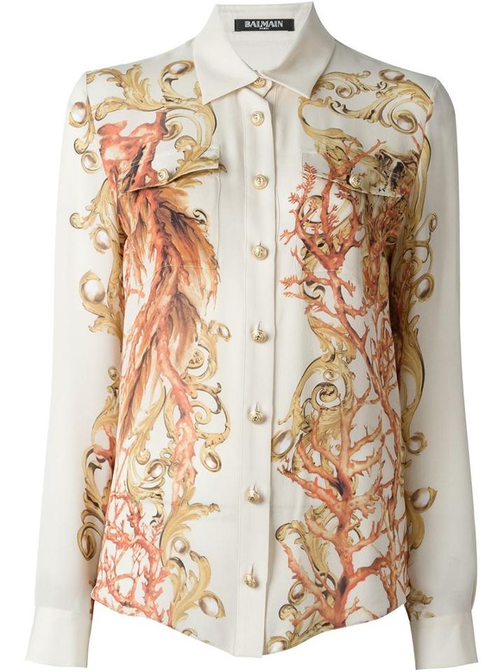 Balmain Baroque Print Shirt, Women's, Size: 44, White, Silk