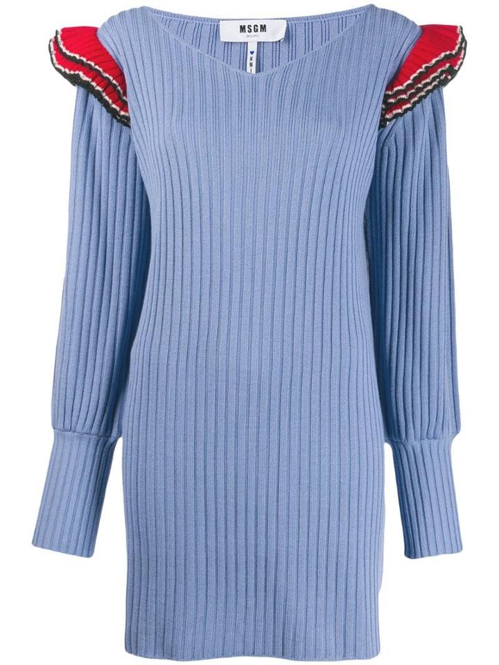 Msgm Ruffled Shoulders Knitted Dress - Blue