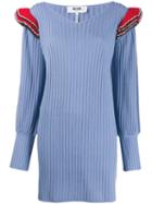 Msgm Ruffled Shoulders Knitted Dress - Blue