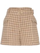 Nanushka Lucas High-waisted Check Print Belted Shorts - Brown