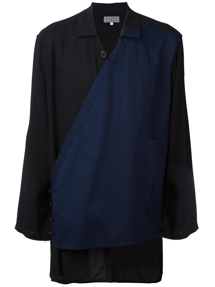 Yohji Yamamoto Asymmetric Panel Shirt, Men's, Size: 2, Black, Cotton/rayon