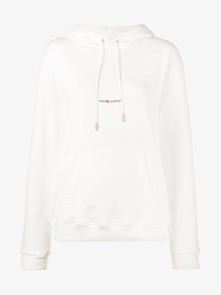 Saint Laurent Logo Hooded Sweatshirt, Women's, Size: Medium, White, Cotton